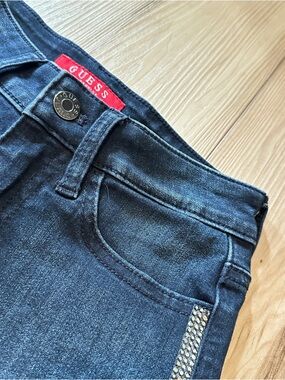 Guess Women's Dark Wash Skinny Jeans with Rhinestone Trim